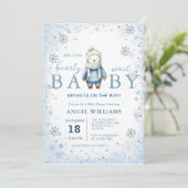 Winter Snowflake We Can Bearly Wait Baby Shower Einladung (Stehend Vorderseite)