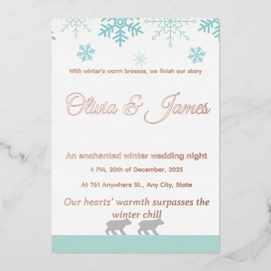 Winter Snowflake Wedding Invitation Folieneinladung (Vorderseite)