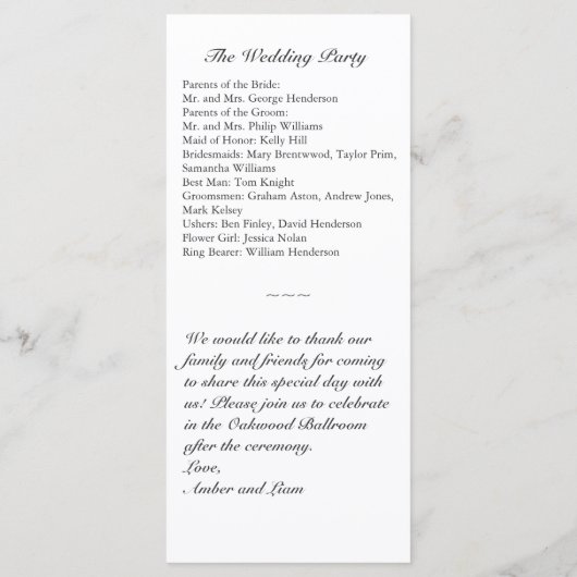 Winter Snowflake Wedding Programm (weiß) (Rückseite)