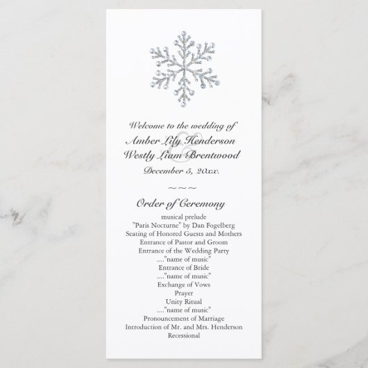 Winter Snowflake Wedding Programm (weiß) (Vorderseite)
