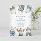 Winter Snowflake Woodland Animals Baby Shower Einladung (Stehend Vorderseite)