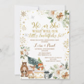 Winter Snowflake Woodland Tiere Gender-Bericht Einladung (Vorderseite)