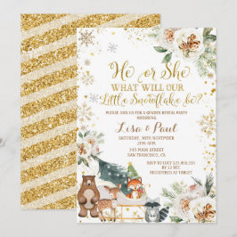 Winter Snowflake Woodland Tiere Gender-Bericht Einladung