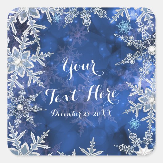 Winter Snowflakes Blue Holiday Party Gefallen Quadratischer Aufkleber (Vorderseite)