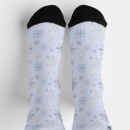 Winter Snowflakes Blue Monogram Name Socken (Oben)