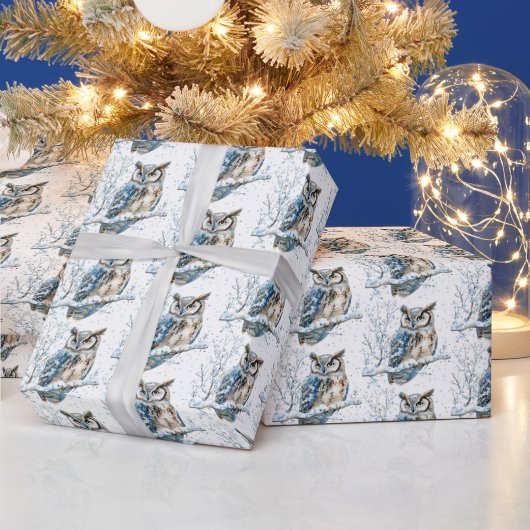 Winter Snowflakes Blue Owl Christmas Snow Geschenkpapier (Feiertage)