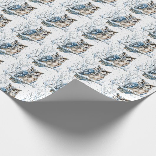 Winter Snowflakes Blue Owl Christmas Snow Geschenkpapier (Ecke)