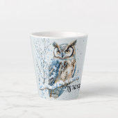 Winter Snowflakes Blue Owl Christmas Snow Milchtasse (Vorderseite)