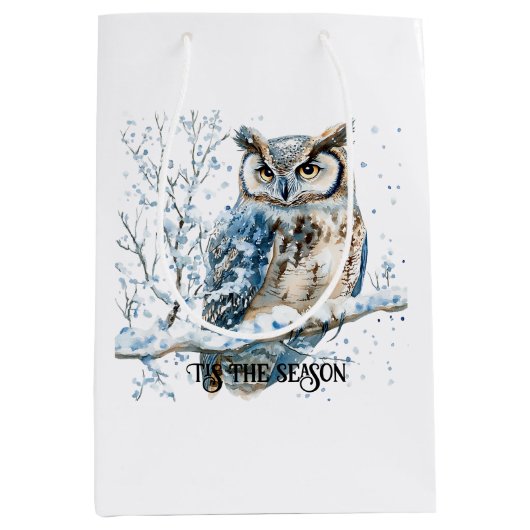 Winter Snowflakes Blue Owl Christmas Snow Mittlere Geschenktüte (Vorderseite)