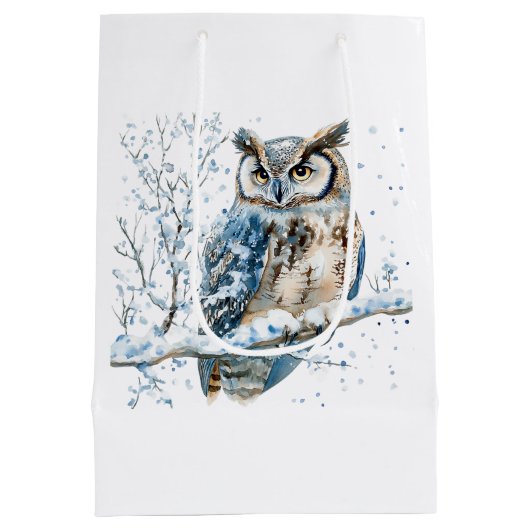 Winter Snowflakes Blue Owl Christmas Snow Mittlere Geschenktüte (Rückseite)