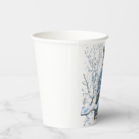 Winter Snowflakes Blue Owl Christmas Snow Pappbecher (Rechts)