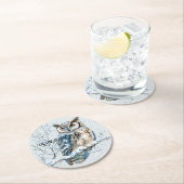 Winter Snowflakes Blue Owl Christmas Snow Runder Pappuntersetzer (Vor Ort)