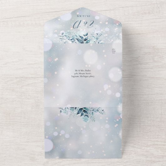 Winter Snowflakes Floral QR Code Hochzeit Foto All In One Einladung (Außenbereich)