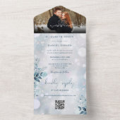 Winter Snowflakes Floral QR Code Hochzeit Foto All In One Einladung (Innen Boden)