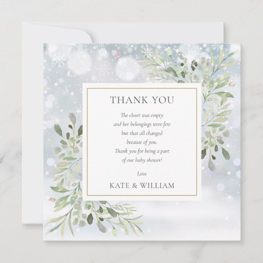 Winter Snowflakes Grüne Baby Duschgedicht Dankeskarte (Vorderseite)