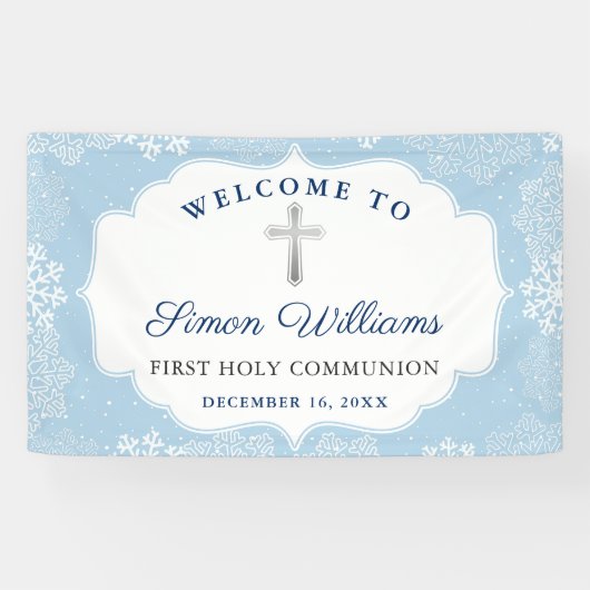 Winter Snowflakes Light Blue First Heilige Kommune Banner (Horizontal)
