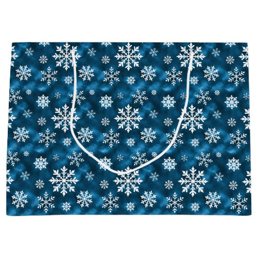 Winter Snowflakes Pattern On Icy Cool Blue Große Geschenktüte (Vorderseite)