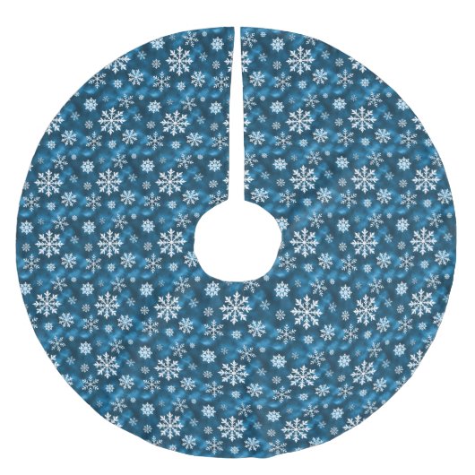 Winter Snowflakes Pattern On Icy Cool Blue Polyester Weihnachtsbaumdecke (Vorderseite)