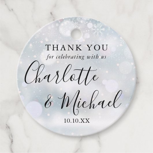 Winter Snowflakes Script Wedding Danke Geschenkanhänger (Vorderseite)