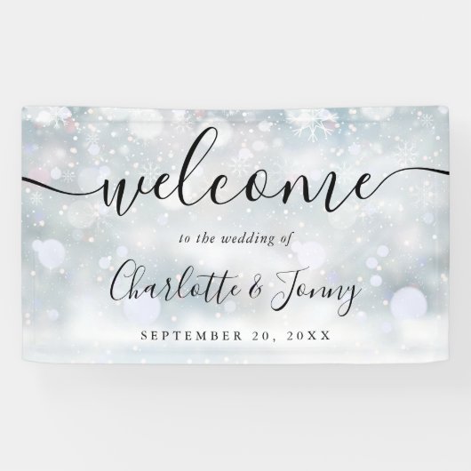 Winter Snowflakes Script Wedding Willkommen Banner (Horizontal)