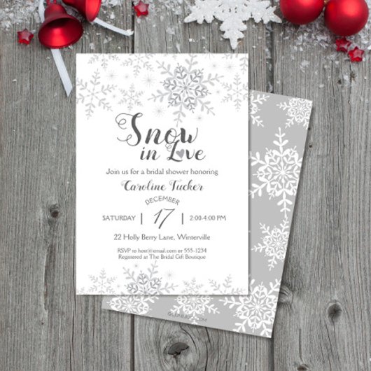 Winter Snowflakes Snow in Love Bridal Shower Einladung