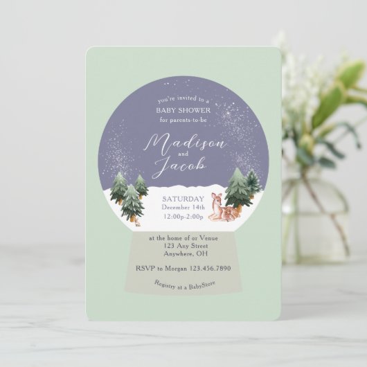 Winter Snowglobe Babydusche Einladung (Stehend Vorderseite)