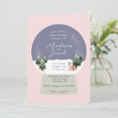 Winter Snowglobe Pink Baby Dusche Einladung (Stehend Vorderseite)