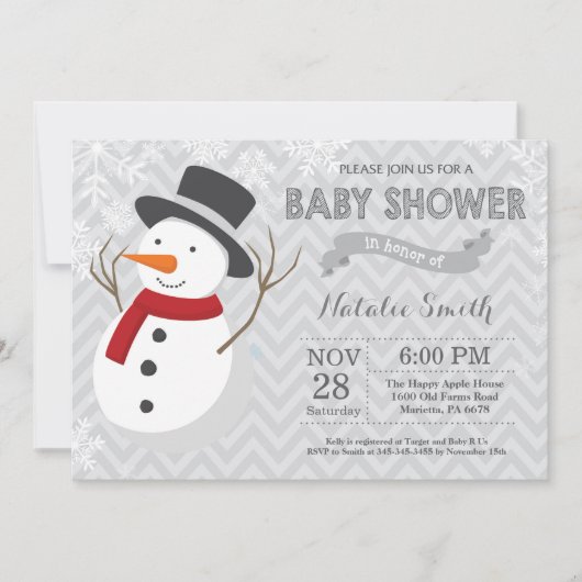 Winter Snowman Baby Shower Einladung (Vorderseite)