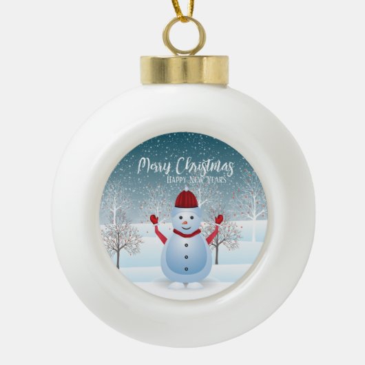 Winter Snowman Ball Weihnachtsschmuck Keramik Kugel-Ornament (Vorderseite)