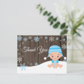 Winter Snowman Blue Dankeschön Card Dankeskarte (Stehend Vorderseite)
