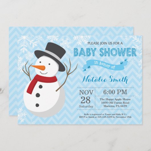 Winter Snowman Boy Baby Shower Einladung (Vorne/Hinten)