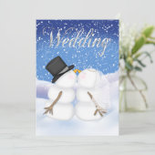 Winter Snowman Bride & Groom Einladung (Stehend Vorderseite)