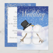 Winter Snowman Bride & Groom Einladung (Vorne/Hinten)