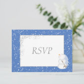 Winter Snowman Bride & Groom Wedding RSVP Karte (Stehend Vorderseite)