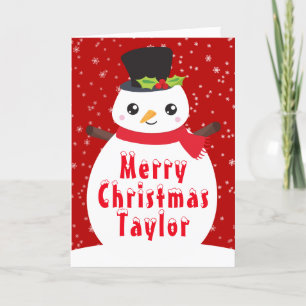 Winter Snowman Bright Red Frohe Weihnachtsfeiertag Feiertagskarte