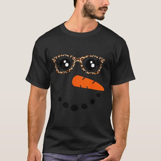 Winter Snowman Face Leopard Eyelashes Christmas Gi T-Shirt (Vorderseite)