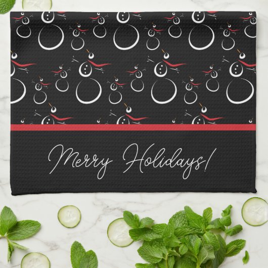 Winter Snowman Familienmuster Merry Holidays Schwa Geschirrtuch (Gefaltet)