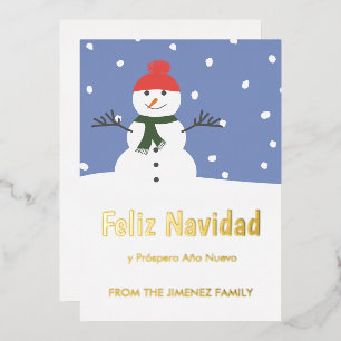 Winter Snowman Feliz Navidad y Prospero Año Nuevo Folien Feiertagskarte