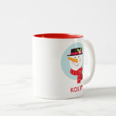 Winter Snowman Gesicht Zwei-Tone-Kaffee-Tasse Zweifarbige Tasse (VorderseiteRechts)