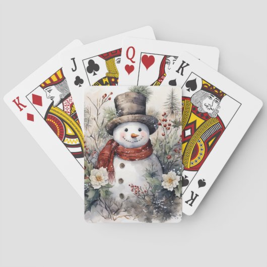 Winter Snowman in Red Scarf Spielkarten (Rückseite)