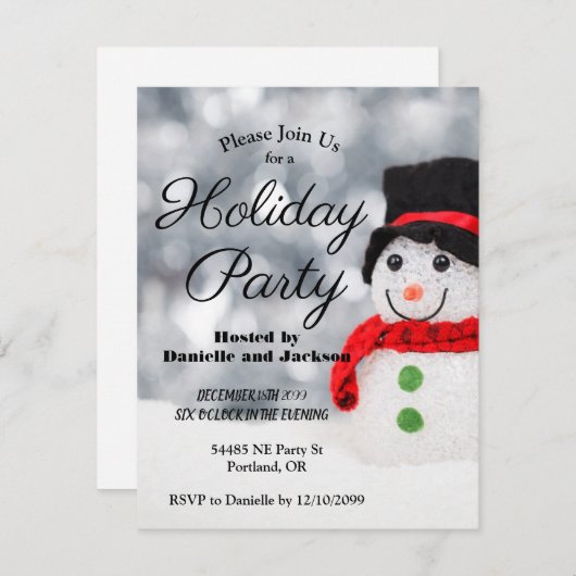 Winter Snowman mit Top Hat Holiday Party Einladung (Vorne/Hinten)