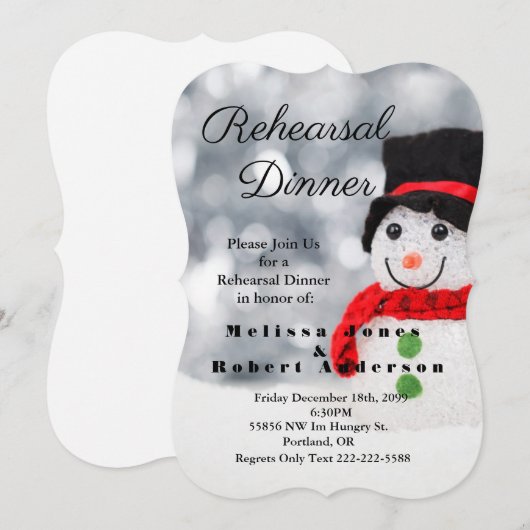 Winter Snowman mit Top Hat Probe Dinner Einladung (Vorne/Hinten)