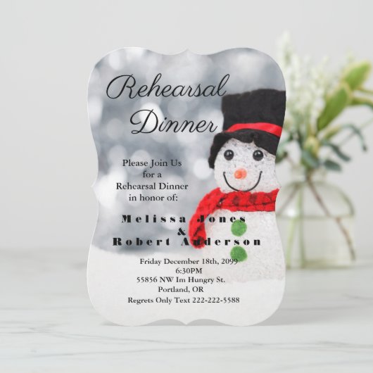 Winter Snowman mit Top Hat Probe Dinner Einladung (Stehend Vorderseite)