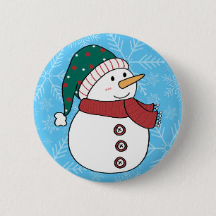 Winter Snowman Niedlich Blue Weihnachtsfeiertag Button