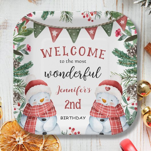 Winter Snowman Paper Tellers zum 2. Geburtstag Pappteller