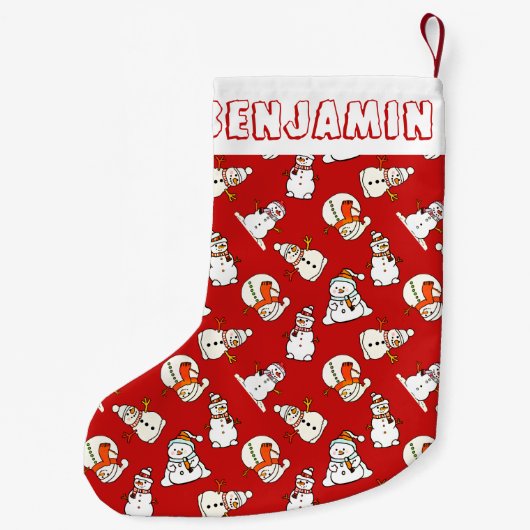 Winter Snowman Pattern | Kinder Name Red Kleiner Weihnachtsstrumpf (Rückseite)
