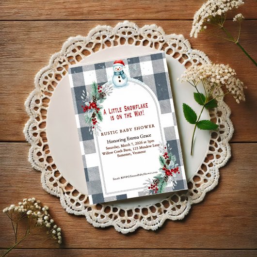 Winter Snowman Plaid Baby Shower Invitation Postkarte