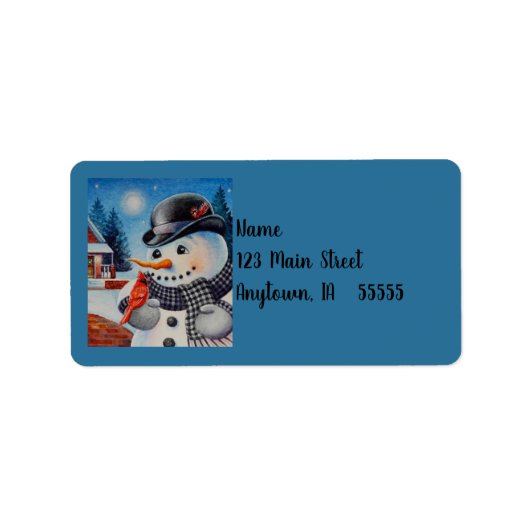 Winter Snowman & Red Kardinal Bird - Farbe der Mee Adressaufkleber (Vorne)