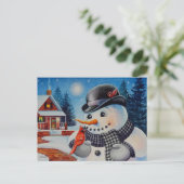 Winter Snowman & Red Kardinal Bird - Farbe der Mee Postkarte (Stehend Vorderseite)