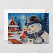 Winter Snowman & Red Kardinal Bird - Farbe der Mee Postkarte (Vorne/Hinten)